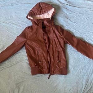 Brown leather jacket size medium, worn once no rips or holes